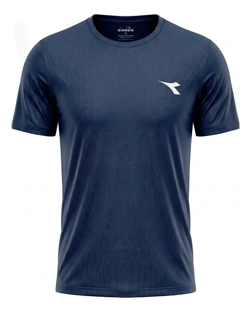 Camiseta Masculina Plus Size Diadora Original Manga Curta Azul-marinho Logo G4 Liso