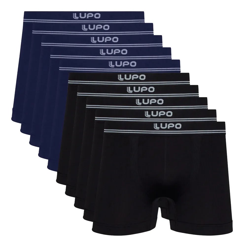 Kit 10 Cuecas Lupo Boxer Poliamida Box Sem Costura Original 5 Azul - 5 Preto Box Confortável Toque Gelado P (38 A 40)