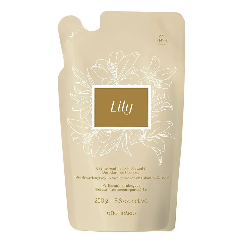 Refil Creme Acetinado Hidratante Corporal Para Pele Lily 250g Bouquet Floral