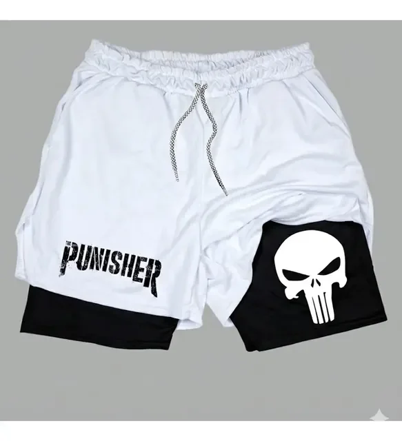 Short Dry-fit Compressão 2 Em 1 Academia Punisher Justiceiro