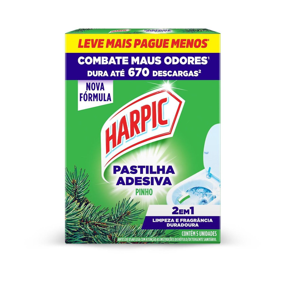Harpic Pastilha Adesiva 2 em 1 Limpeza e Fragrância Duradoura Pinho 5 unidades, Produto de Limpeza