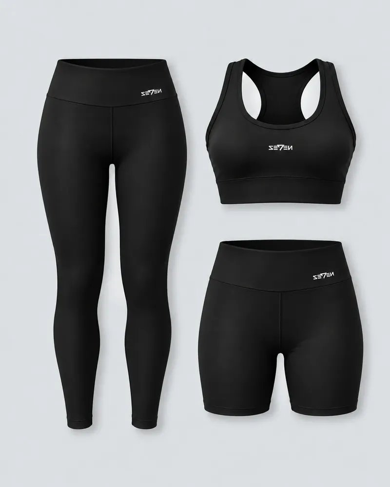 Kit Conjunto Feminino Fitness Top Nadador + Legging + Short Preto Gg