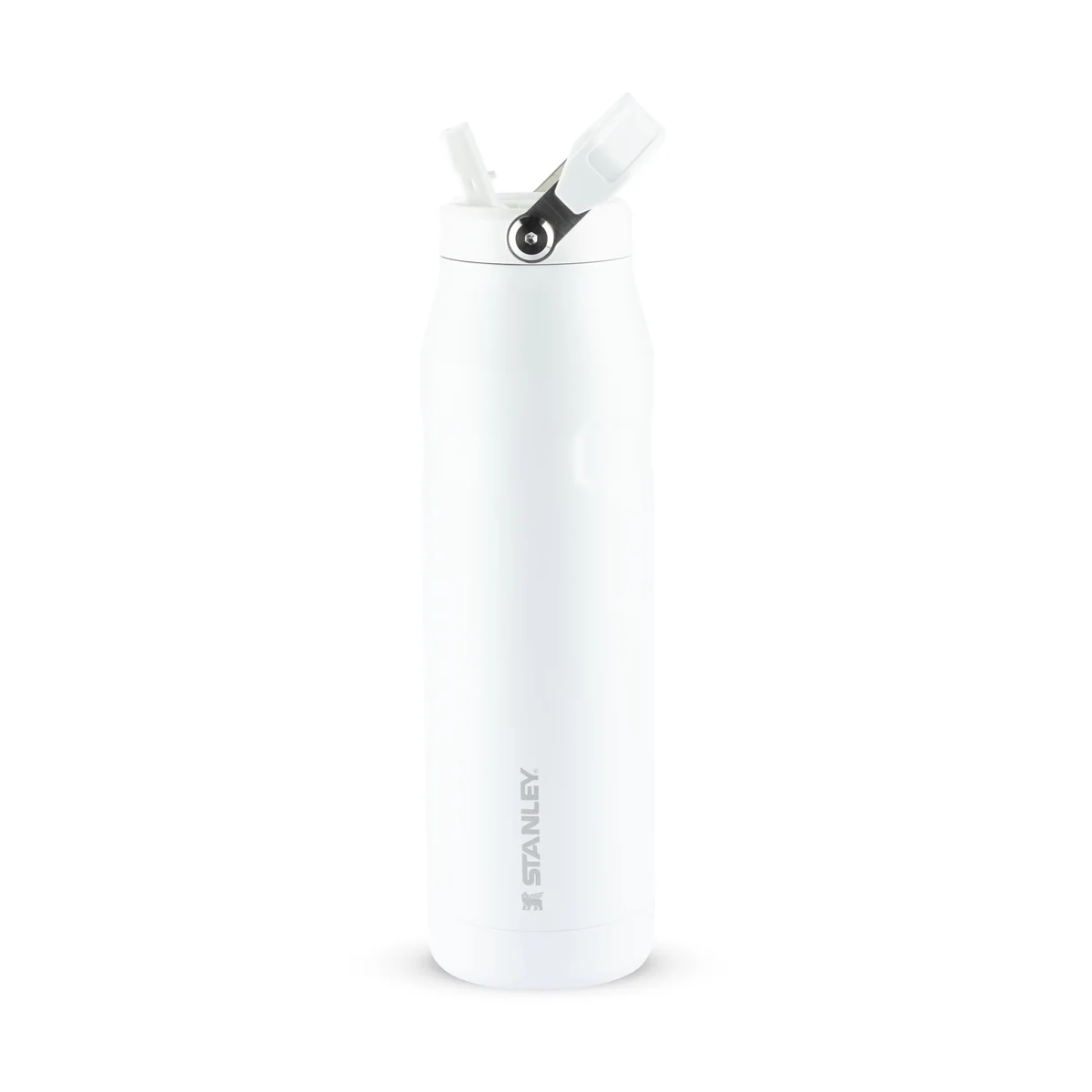 Stanley - Garrafa de Água IceFlow Flip Straw, Canudo Integrado, Abertura Grande, Aço Inoxidável Leve, 1,1 L, Frost