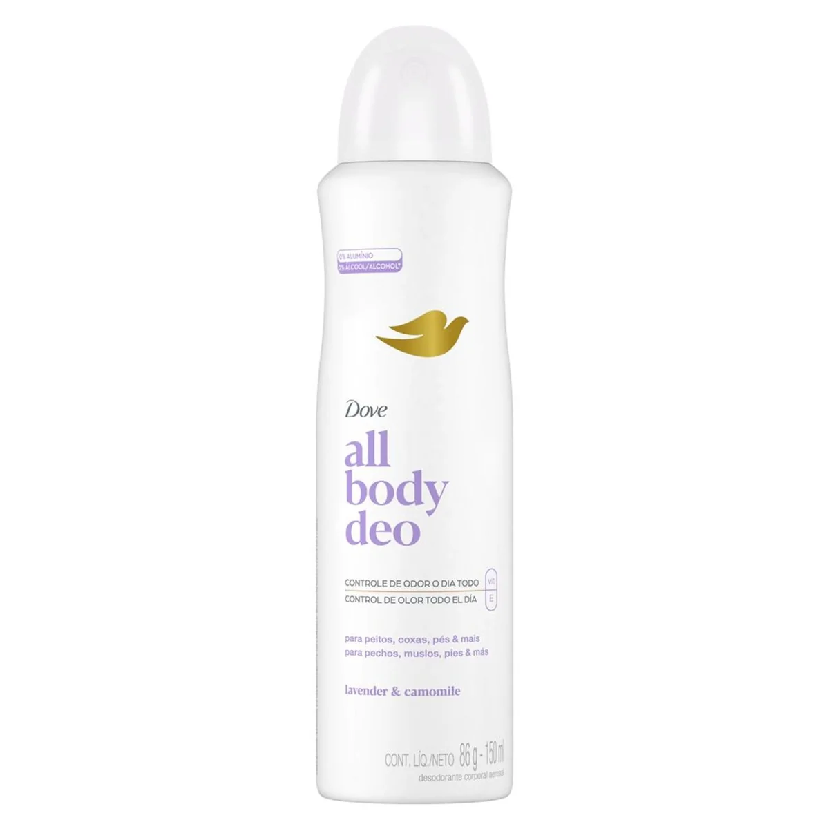 Dove All Body, Desodorante Corporal Aerossol, Para o Corpo Todo, Lavanda e Camomila 150ml
