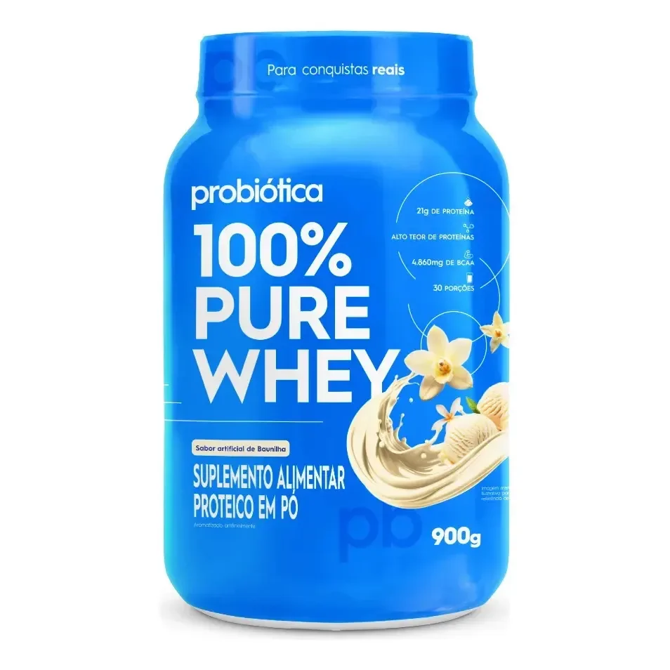 Whey Concertado Probiótica 100% Pure Whey Sabor Baunilha Pote de 900g