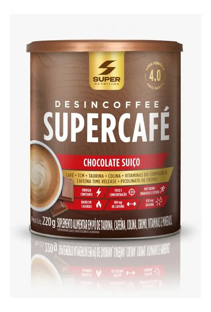 Super Coffee Desincoffee 220g Café Termogênico Chocolate Suíço Sem Glúten