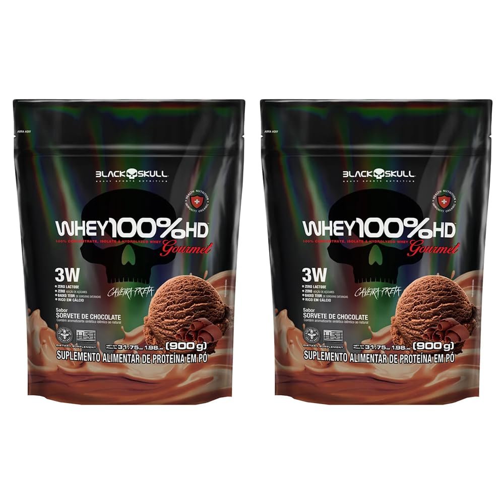 Kit 2x Refil Whey 100% HD Gourmet 900g - Black Skull (Chocolate)