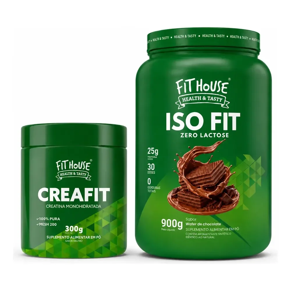 Kit Whey Protein Iso Fit 900g + Creatina Fit House 300g Variados Chocolate