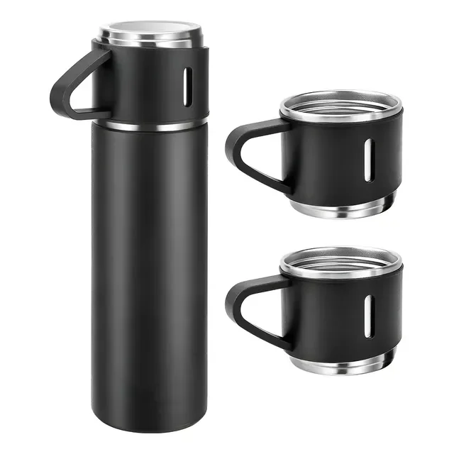 500ml Caneca Kit Garrafa Térmica Vacuum Bottle Inox + 3 Xíca