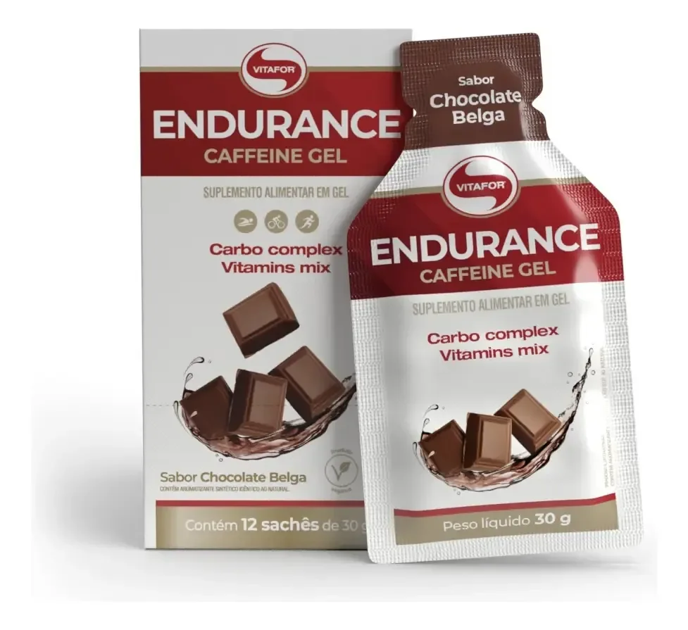 Suplemento Endurance Caffeine Gel 12 Sachês 30g Vitafor Chocolate Belga