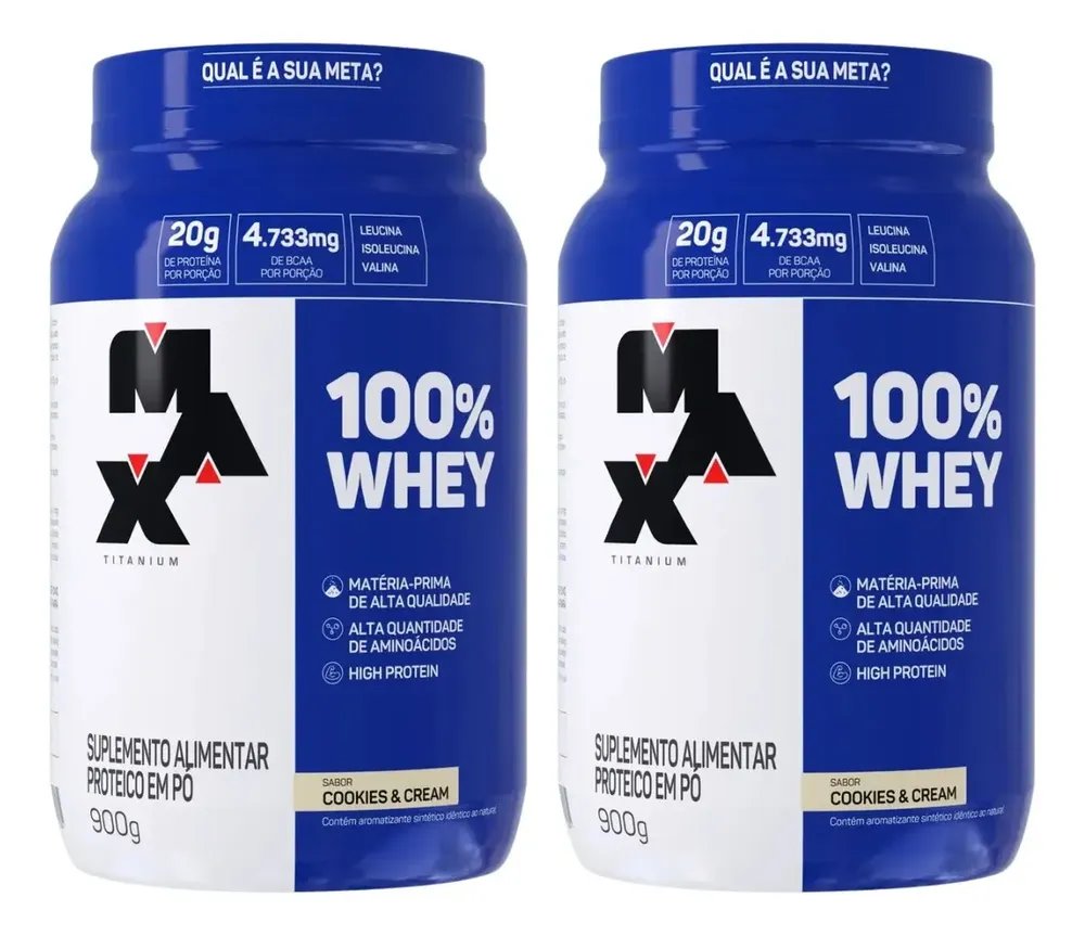 Combo 2x 100% Whey Protein 900g Grow Soldiers Max Titanium Sabor Cookies