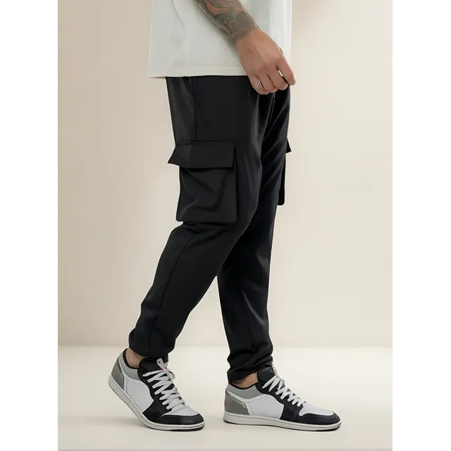 Calça Jogger Slim Masculina Mm  Cargo Preta 4 Bolsos