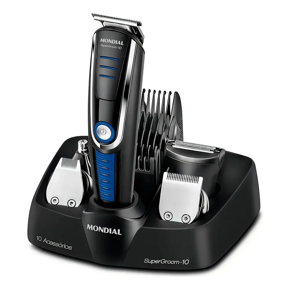 Aparador De Pelos Super Groom 10 Mondial 6w Bivolt Bg-03 Preto/azul 127/220v