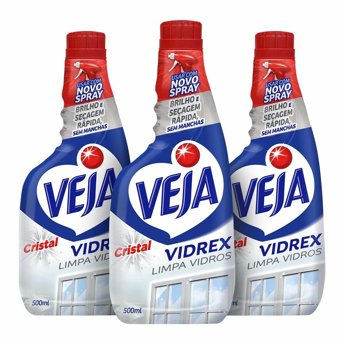 Veja Limpa Vidros Vidrex Cristal 500ml 3 unidades