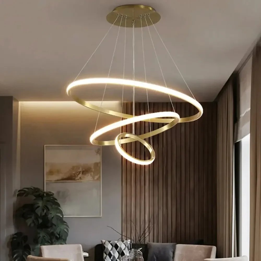 Luminaria De Teto Led 3 Arcos Lustres Pendente Vie Idéale Dourado