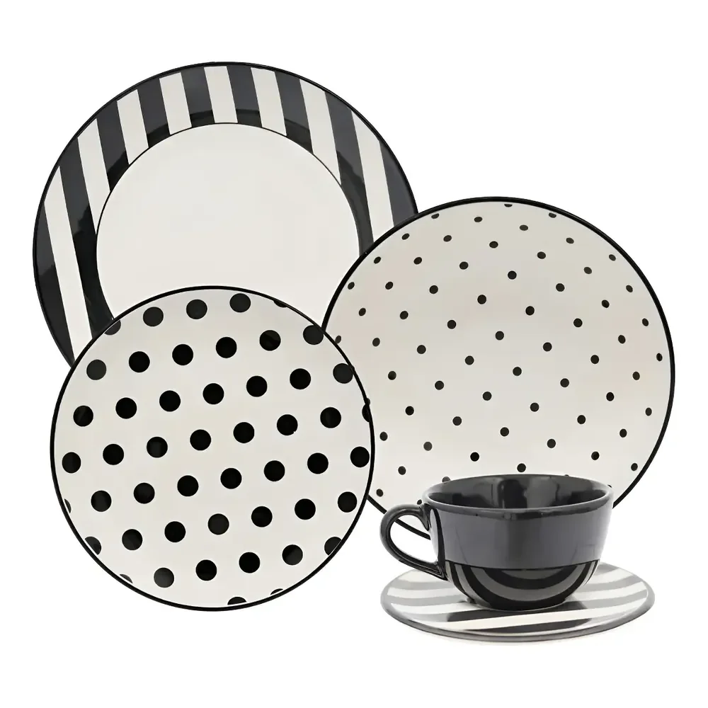 Aparelho De Jantar E Chá 20 Peças Unni Stripes And Dots Cor Multicor Oxford Estampado
