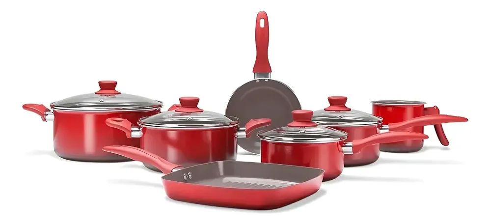 Jogo De Panelas 7 Peças Revst Cerâmico Antiaderente Brinox Vermelho