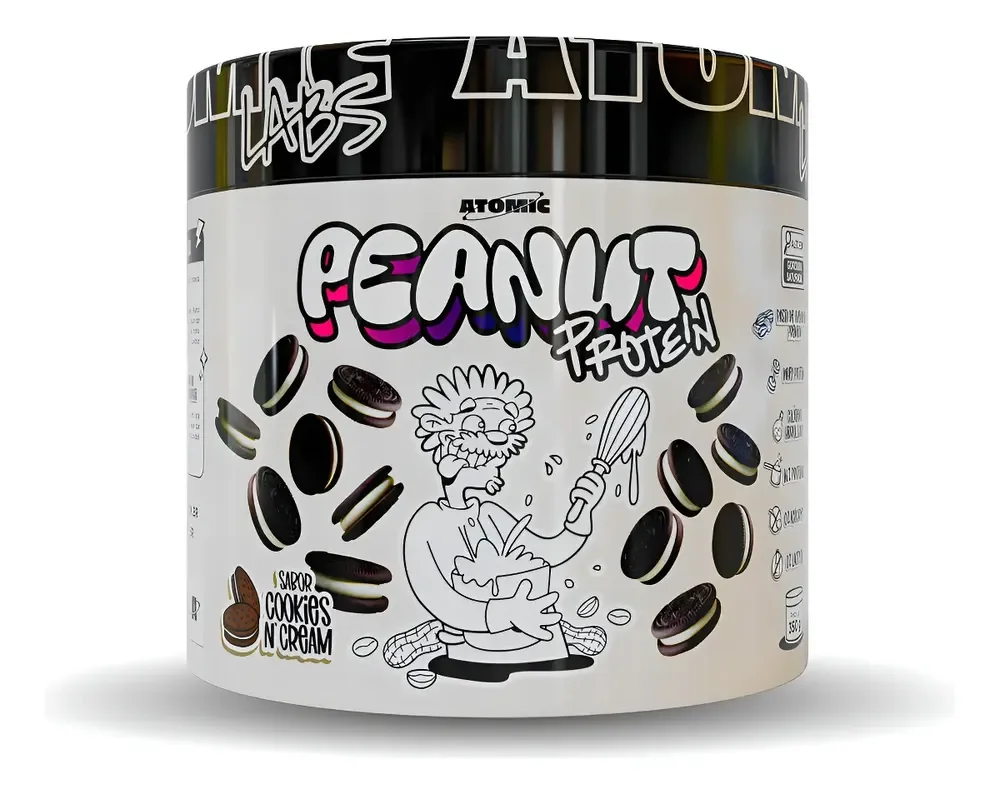 Peanut Protein 350g Atomic Labs - Sabor Cookies & Cream - Pasta de Amendoim com Whey Protein e Colágeno Hidrolisado