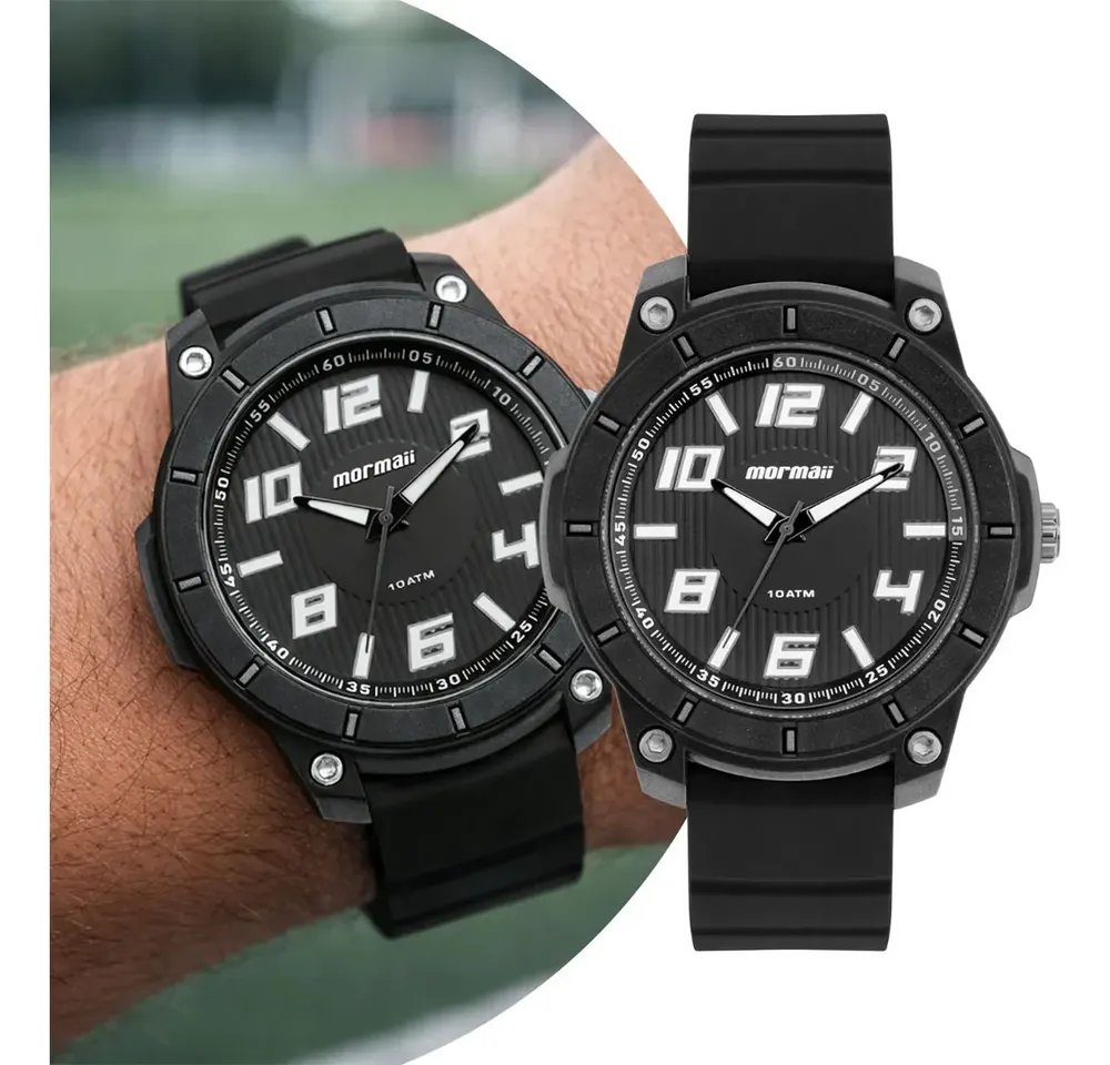 Relógio Analógico Mormaii Masculino Preto, com Pulseira de Silicone e Resistência à Água 100m