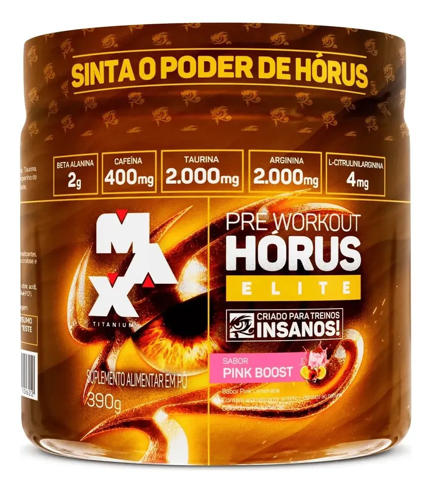 Horus Elite 390g Pré Treino 400mg Cafeína Max Titanium Sabor Pink Boost Lemonade