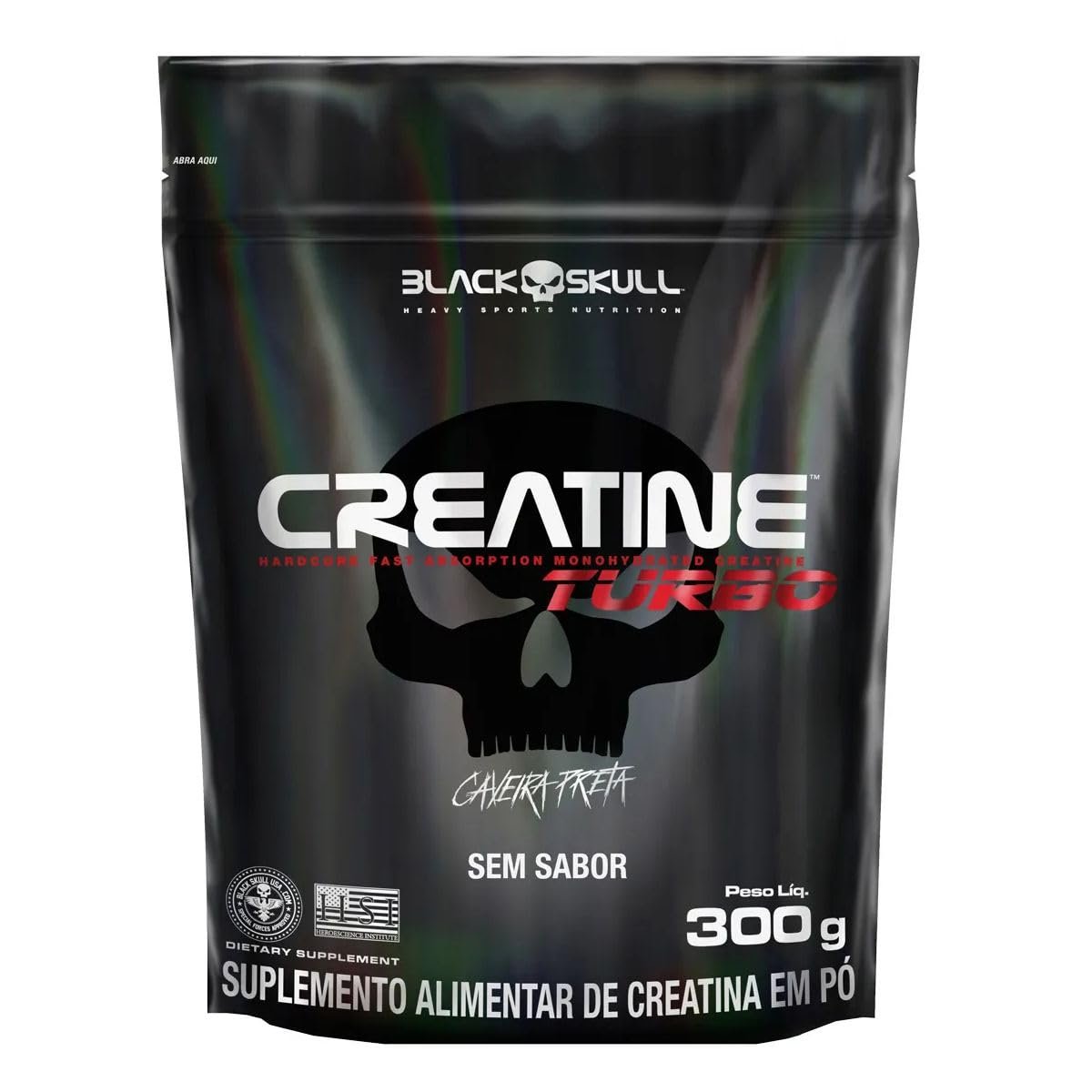 Creatine Turbo BlackSkull - Creatina Monohidratada em pó, com carboidrato para melhor absorção e performance (300g Refil, Sem sabor)
