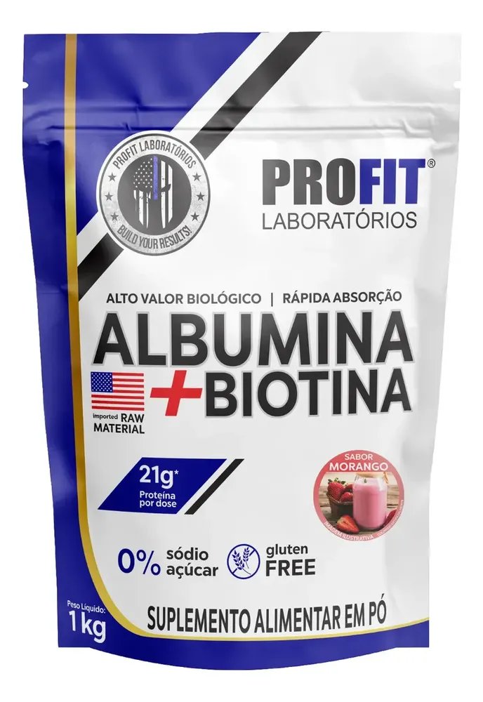 Suplemento Em Pó Profit Labs Albúmina Sabor Morango Em Refil De 1000g