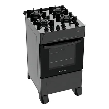 Fogão 4 Bocas Atlas Mônaco Top Glass Com Mesa De Vidro E Acendimento Automático Preto Bivolt 127/220v