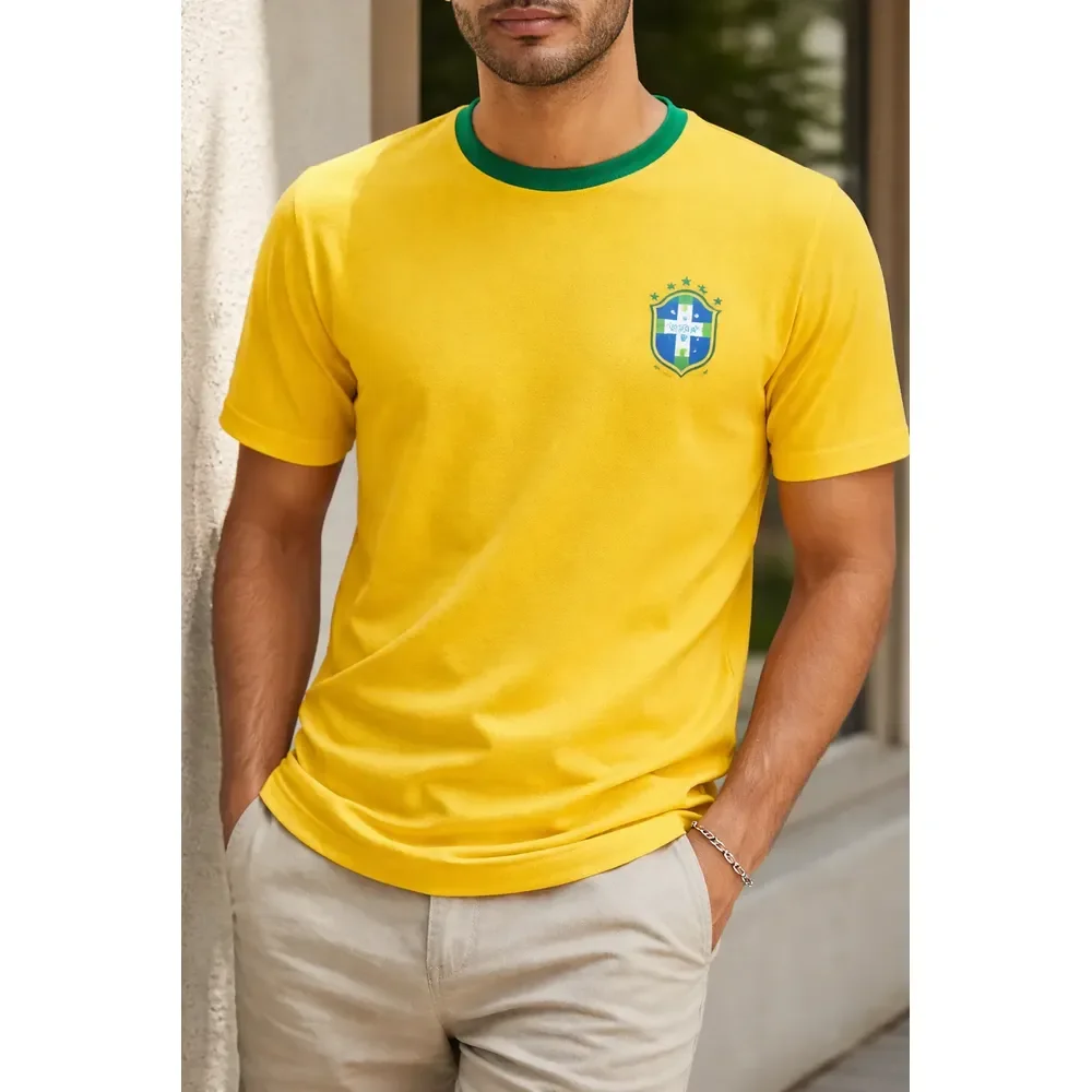 Camiseta Masculina Amarela Brasil Dryfit Amarelo Brasil G Lisa