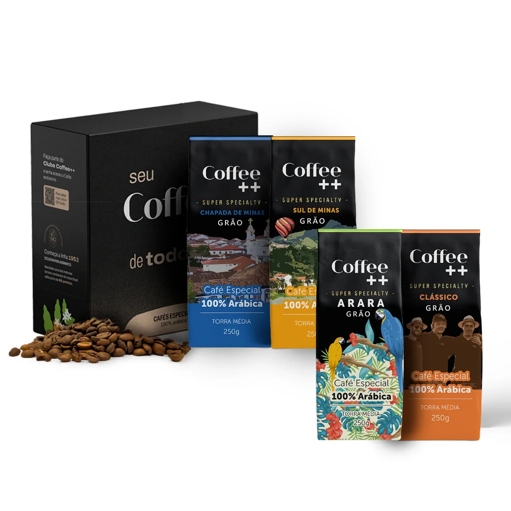 Kit Café Especial em Grãos Coffee ++ 100 Arábica em Grãos Torra Média Variedades 4 x 250G