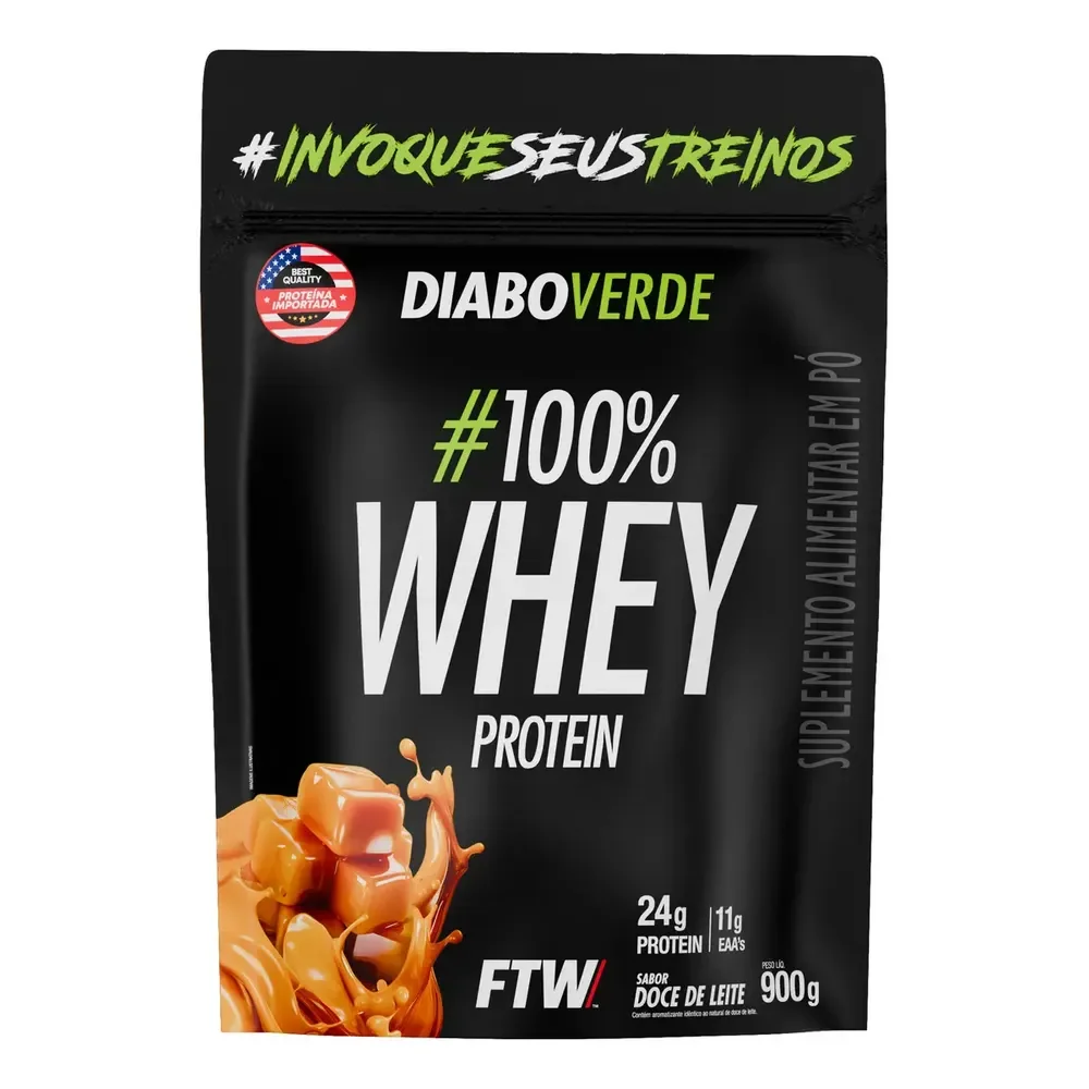 100% Whey Protein 900g Sabor Doce De Leite Diabo Verde - Ftw