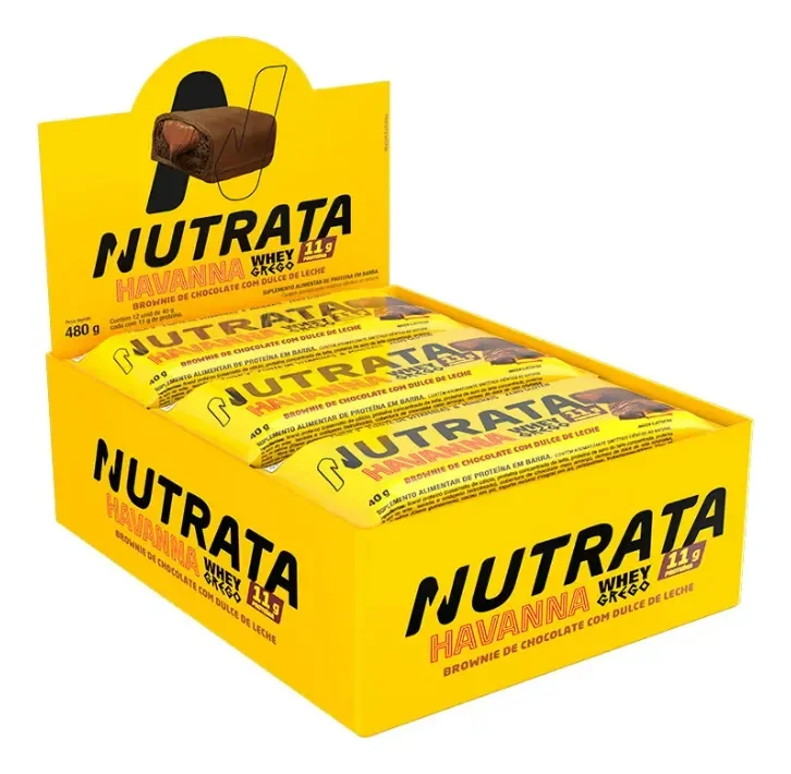 Barra Whey Grego 40g Display com 12 unidades Brownie com Dulce de Leche Havanna Nutrata