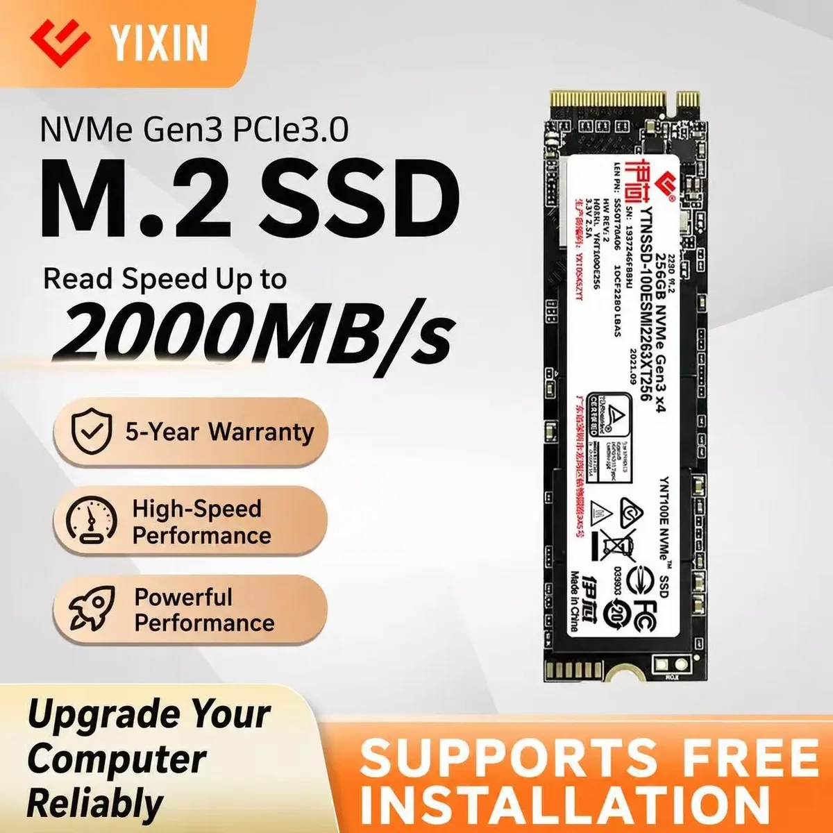 YIXIN SSD M.2 NVME 256GB 512GB M2 SSD 1TB 2TB SSD M.2 PCIe 3.0 Unidade de Estado Sólido Interna para Laptop, Desktop e Console de Jogos