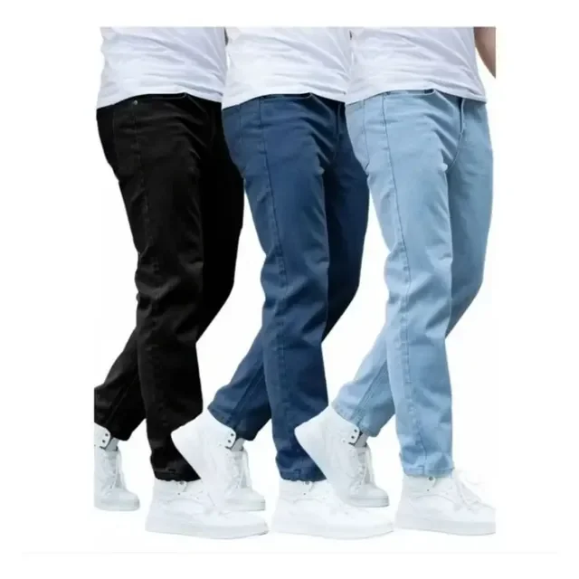 Kit Com 3 Calças Jeans Masculina Skinny Corte Tradicional
