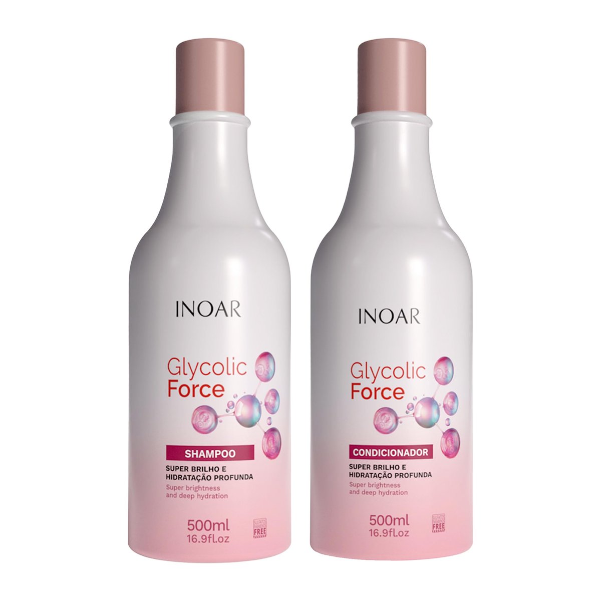 Inoar, Glycolic Force, Kit Sh Cond, Super Brilho, Hidratação Profunda - 500ml