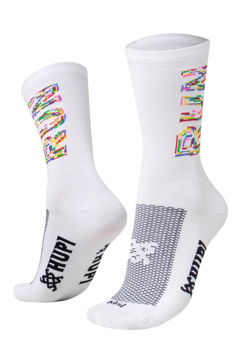 Meia Ciclismo Corrida Bike Hupi Cano Médio Cores 1 Par - Run Colors Branca - Tamanho 36-42