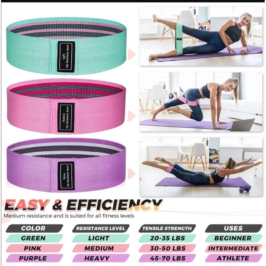Kit 3 Faixas Elásticas De Exercício Hip Resistance Bands Para Malhar em Casa