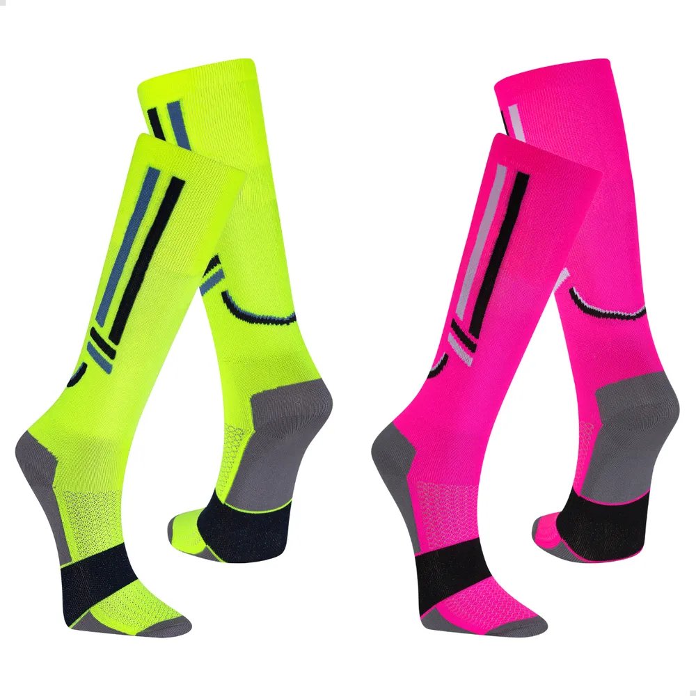 Kit 2 Pares Meia 3/4 Compressão Poliamida Corrida Ortopédica Limão Neon/pink Neon 37-40