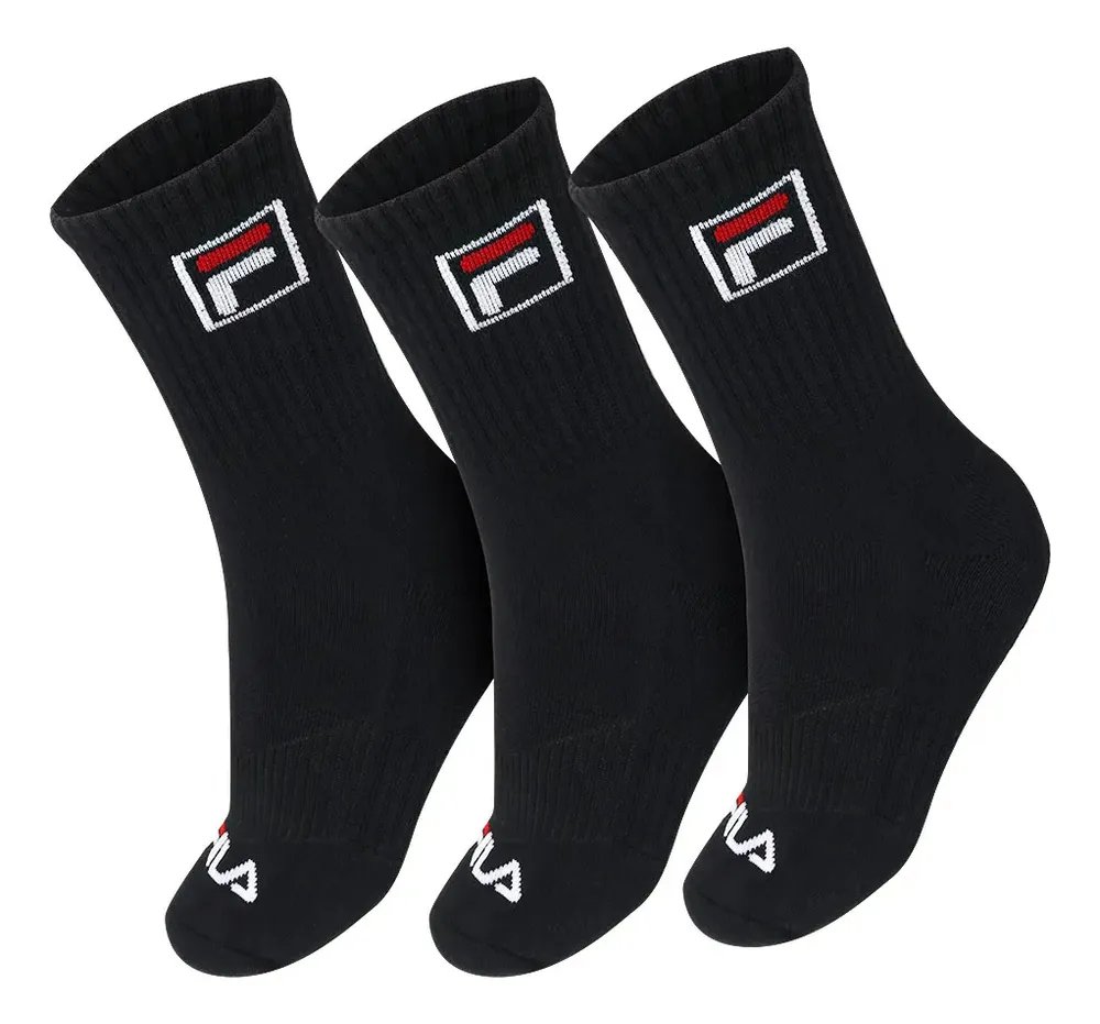Kit Tripack Meias Fila Cano Alto Fbox Masculina Preta 3 Meia Pretas Logo 34-38