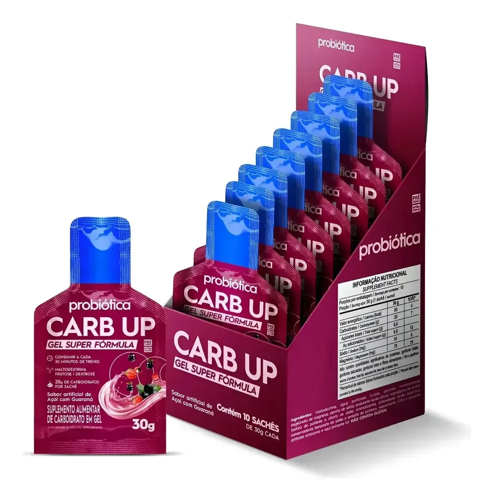 Carb Up Gel Super Fórmula 10 sachês - Probiótica Sabor Açaí com Guaraná