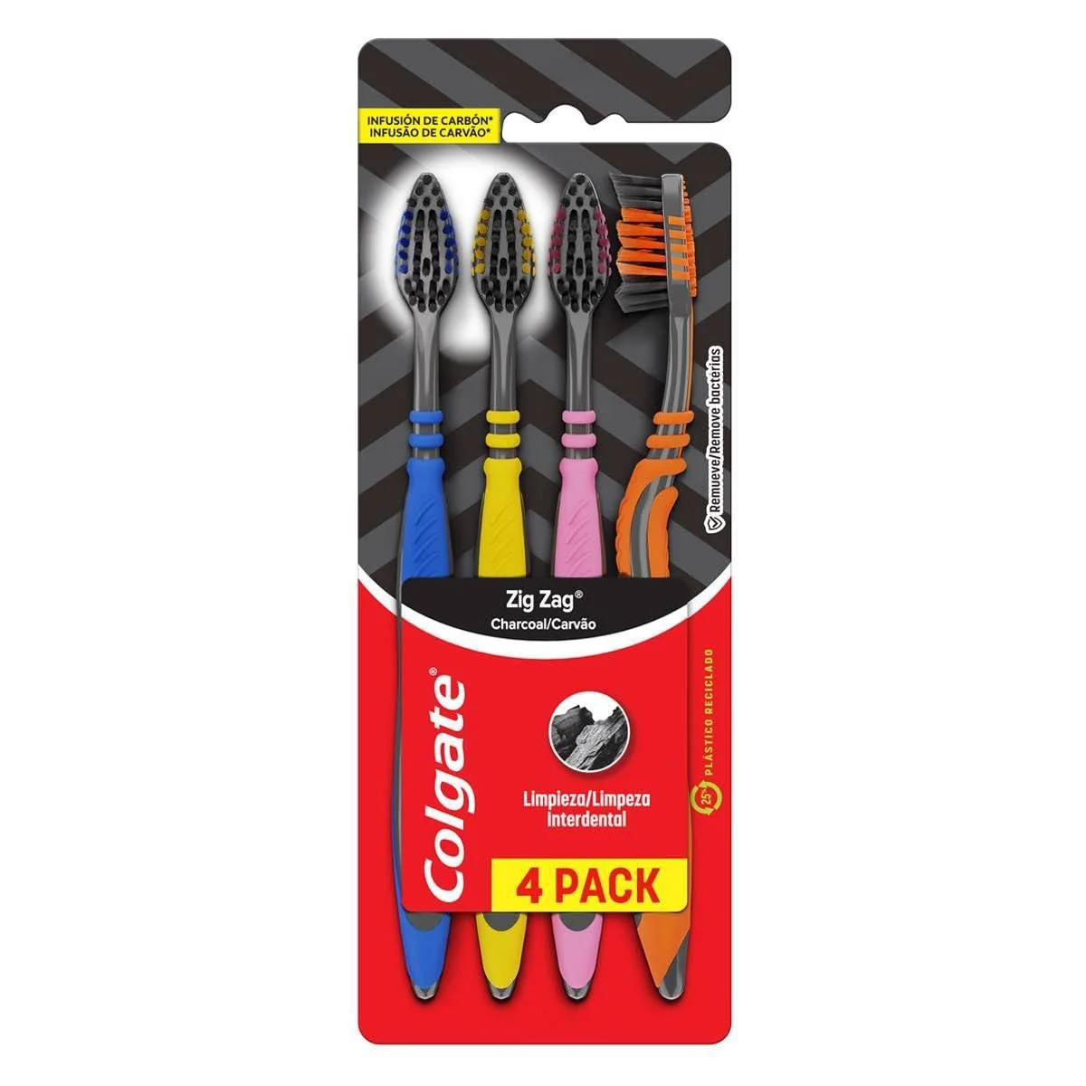 Colgate ZigZag Carvão Escova de Dente, 4 Unidades
