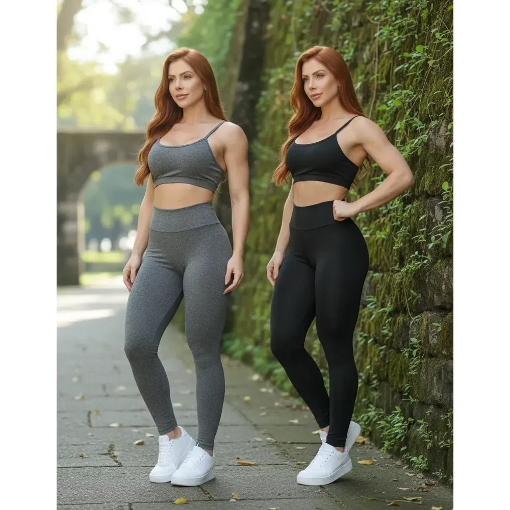 Kit 2 Conjunto Academia Feminino Zero Transparência Leg Top Mescla-preto G