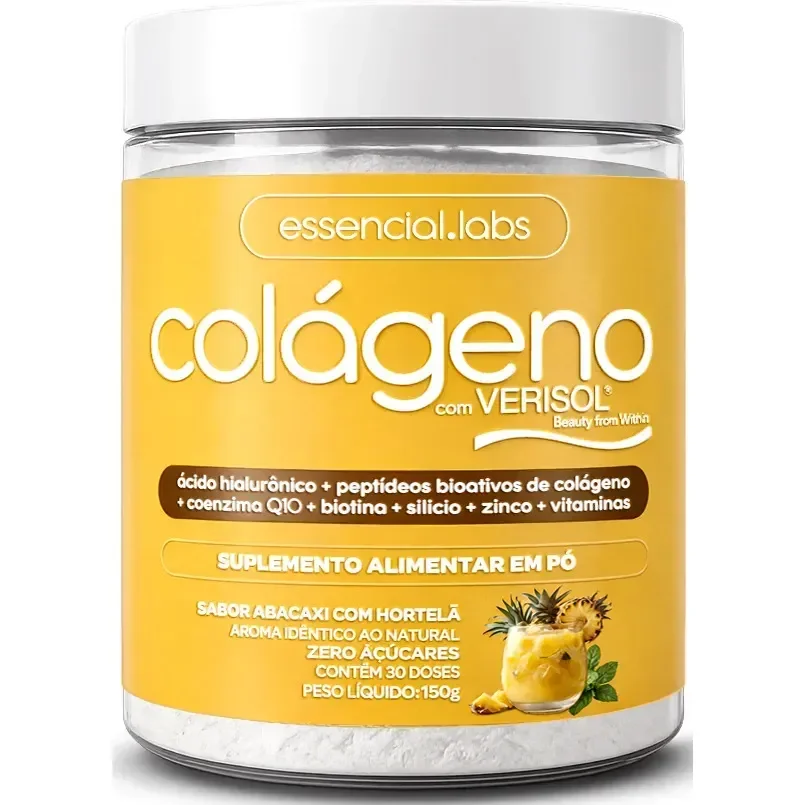 Colágeno Verisol® - Fórmula Exclusiva Com Ácido Hialurônico + Coenzima Q10 + Biotina + Silício + Zinco + Peptídeos Bioativos + Vitaminas - Sabor Abacaxi Com Hortelã - 30 Doses