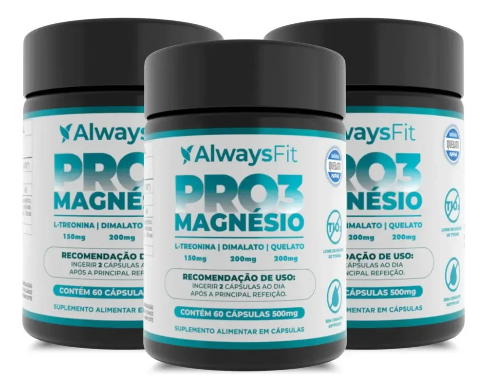 Pro3Magnésio Always Fit Kit 3 Magnésio L-Treonina Quelato Dimalato 60 Cápsulas