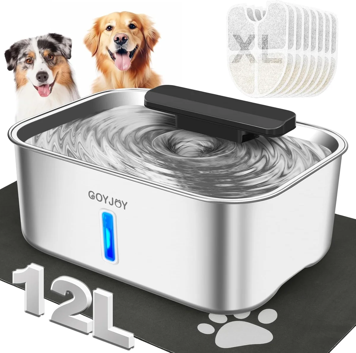 12L Grande bebedouro para cães e gatos, bebedouro de aço inoxidável para gatos, grande bebedouro para animais de estimação, bebedouro para vários animais de estimação, super silencioso