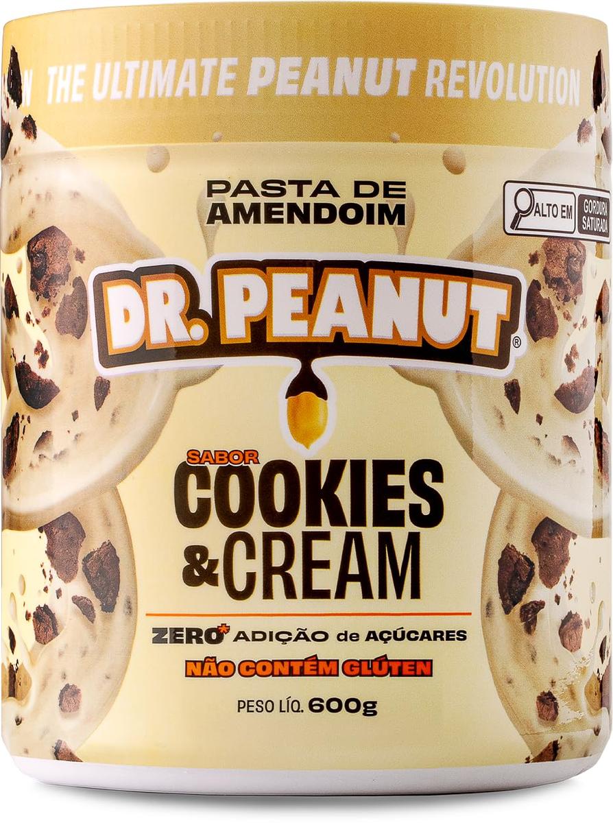 Dr. Peanut Pasta de Amendoim c/Whey Protein - Sabor Cookies & Cream, Pote 600g