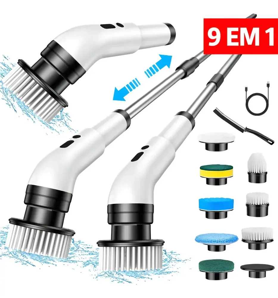 Escova De Limpeza Elétrica Janela Banheiro E Cozinha 9 Em 1 Branco