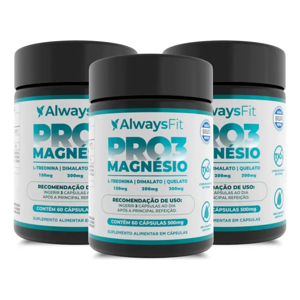 Pro3magnésio Always Fit Kit 3 Magnésio L-treonina Quelato Dimalato 60 Cápsulas Sem Sabor