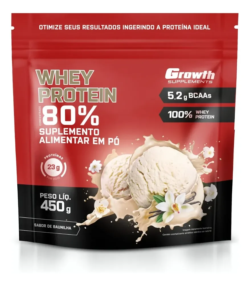 Whey Protein Concentrado 450g Growth Supplements Baunilha