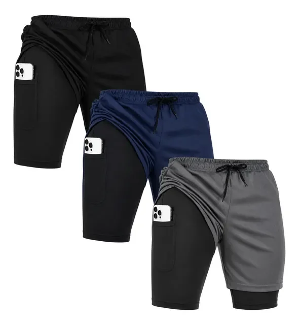 Kit 3 Bermuda 2 Em 1 Short Corrida Academia Dryfit Esporte