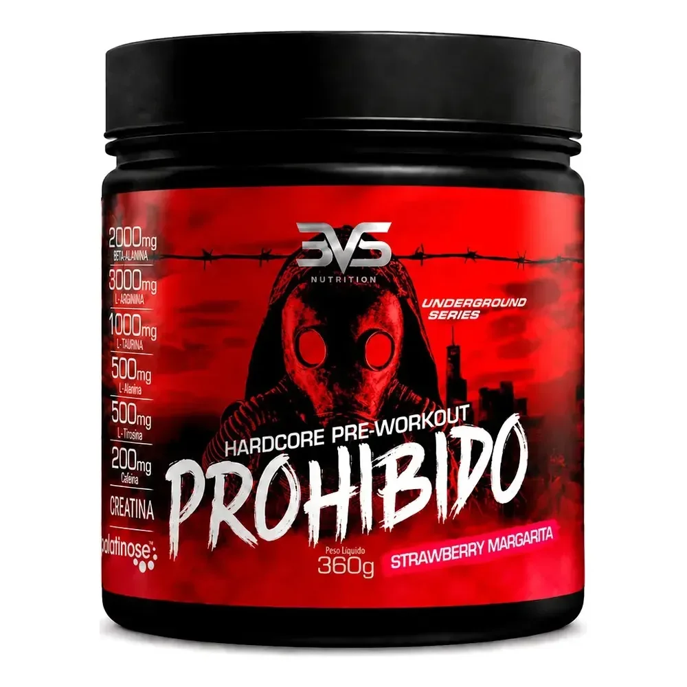 Prohibido Pré Treino 360g - Sabor: Strawberry Margarita (morango) - A Combinação Perfeita De 8 Ingredientes Que Proporcionam Energia Do Início Ao Fim Do Seu Treino